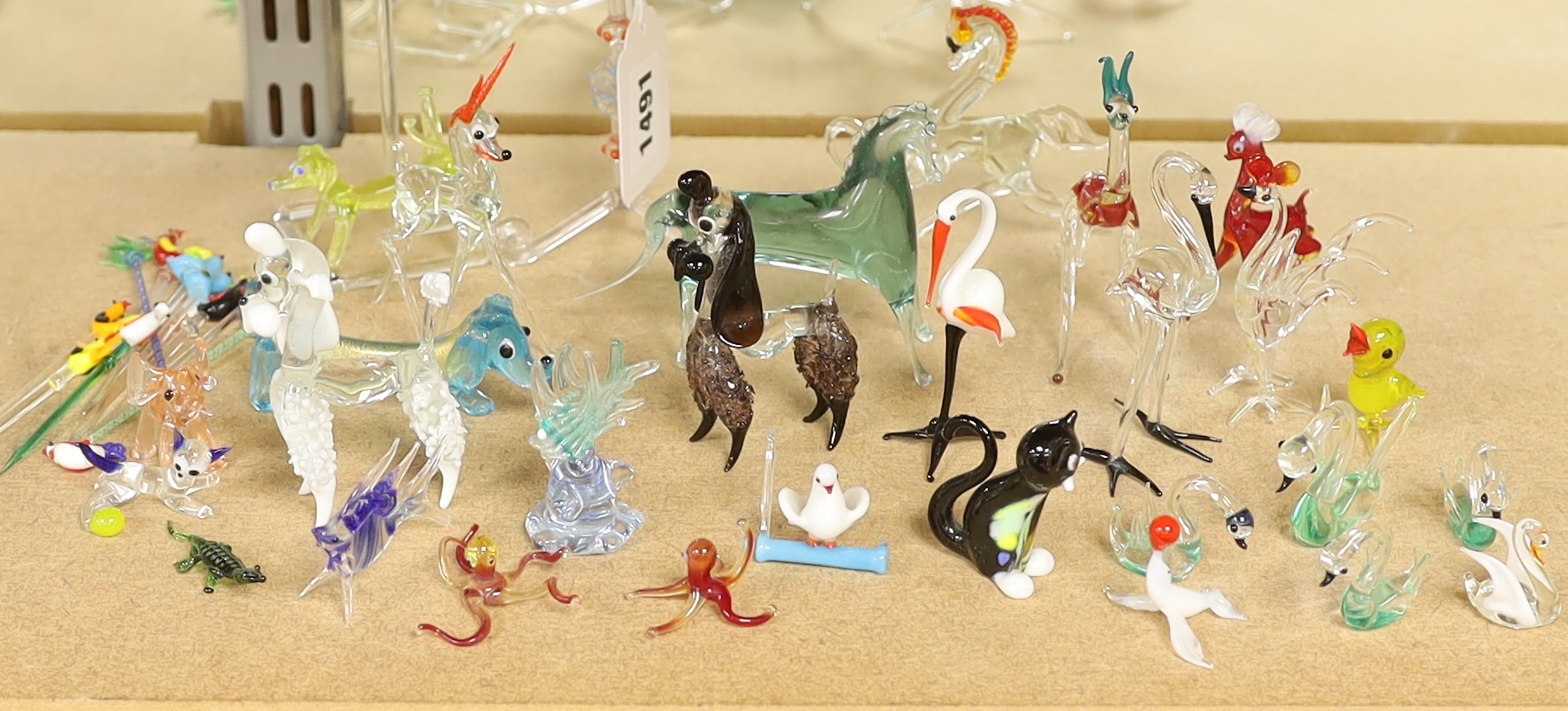 A group of Venetian glass toy animals, etc., tallest 16cm high (39)